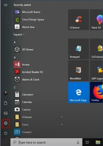 Open the Windows start menu