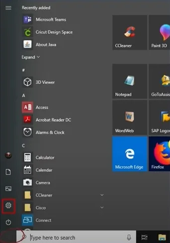 Open the Windows start menu