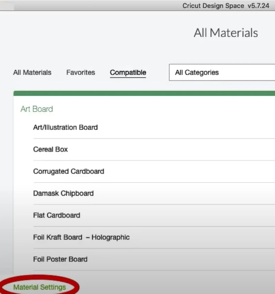 Click Material Settings