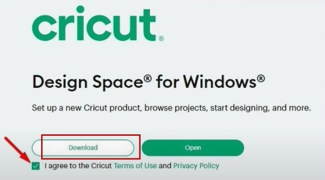 Check the I agree to the Cricut Terms