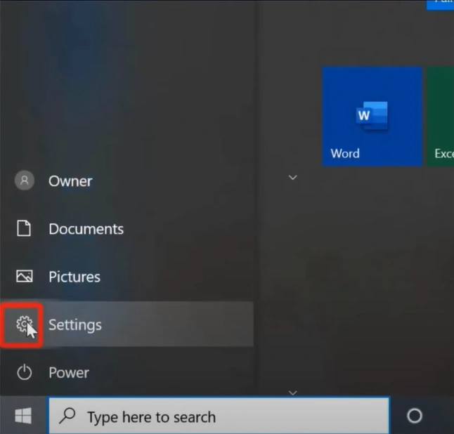 Click on the Windows start button