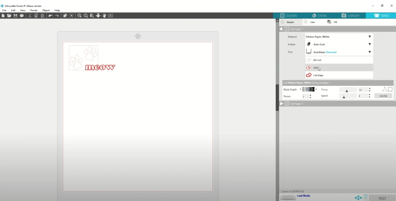 Choose your material and adjust the cut settings