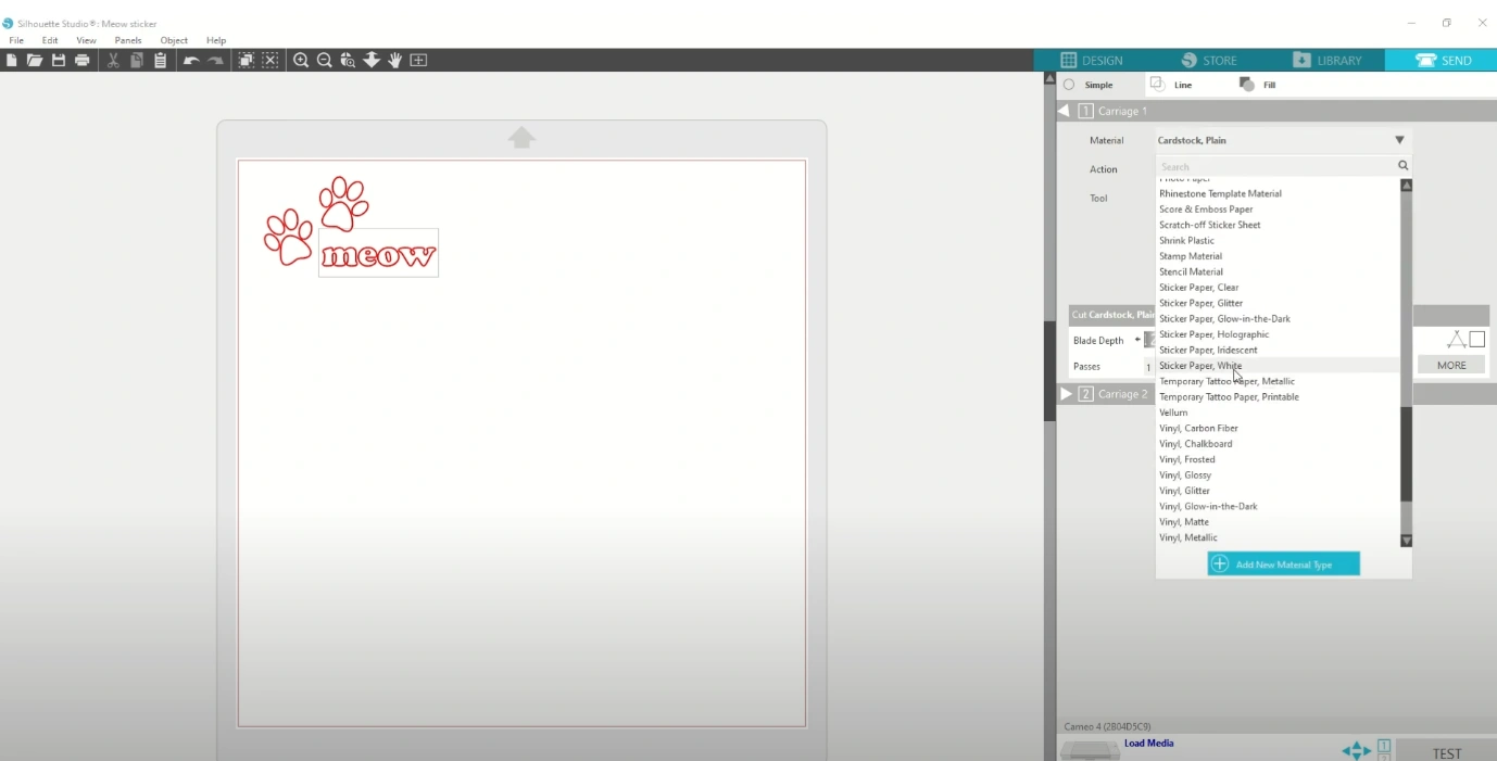 Press the down button in the Material section