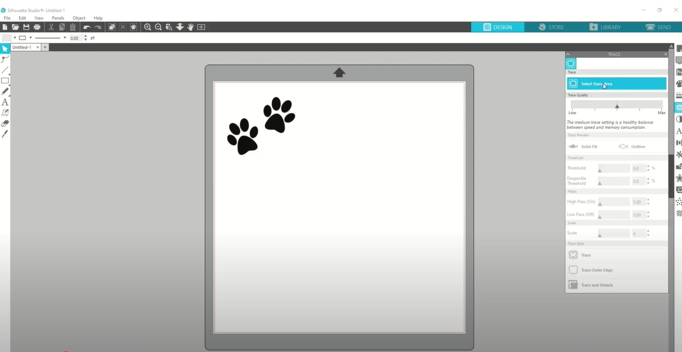 click on Select Trace Area