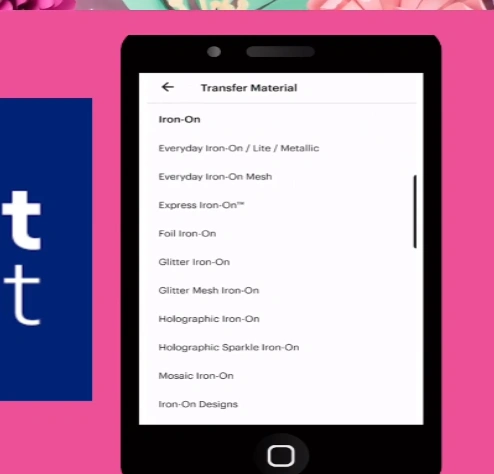 choose your transfer material and hat type in the app